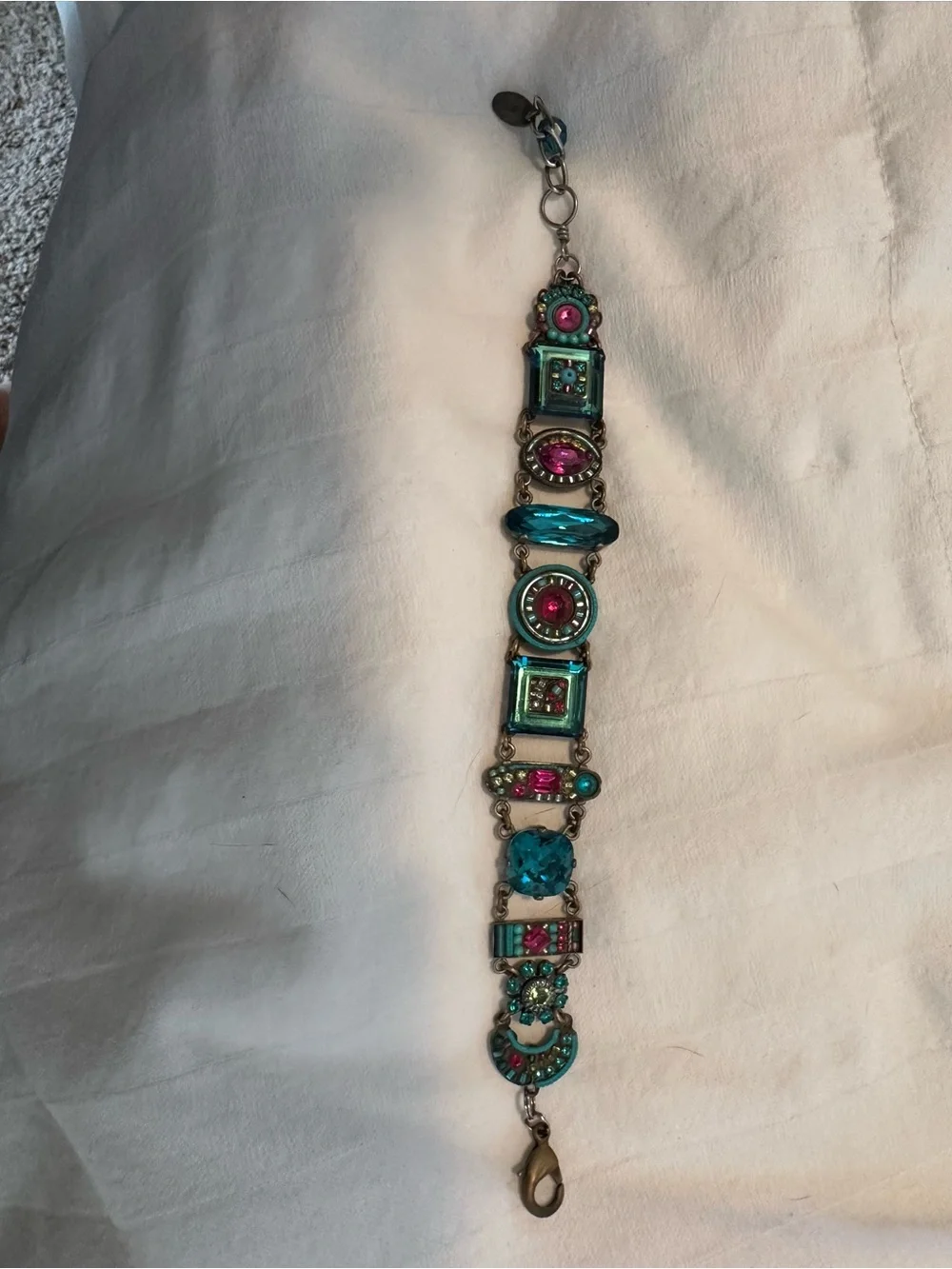 Turquoise and Fuchsia Crystal Link Bracelet – Designer-Style Accent